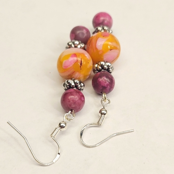 Handmade Beaded Stone and Shell Earrings - Picture 5 of 7